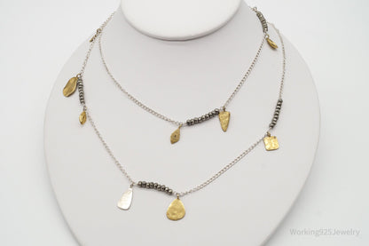 Designer Silpada "Pedal To The Metal" Pyrite Brass Sterling Silver Necklace 36"