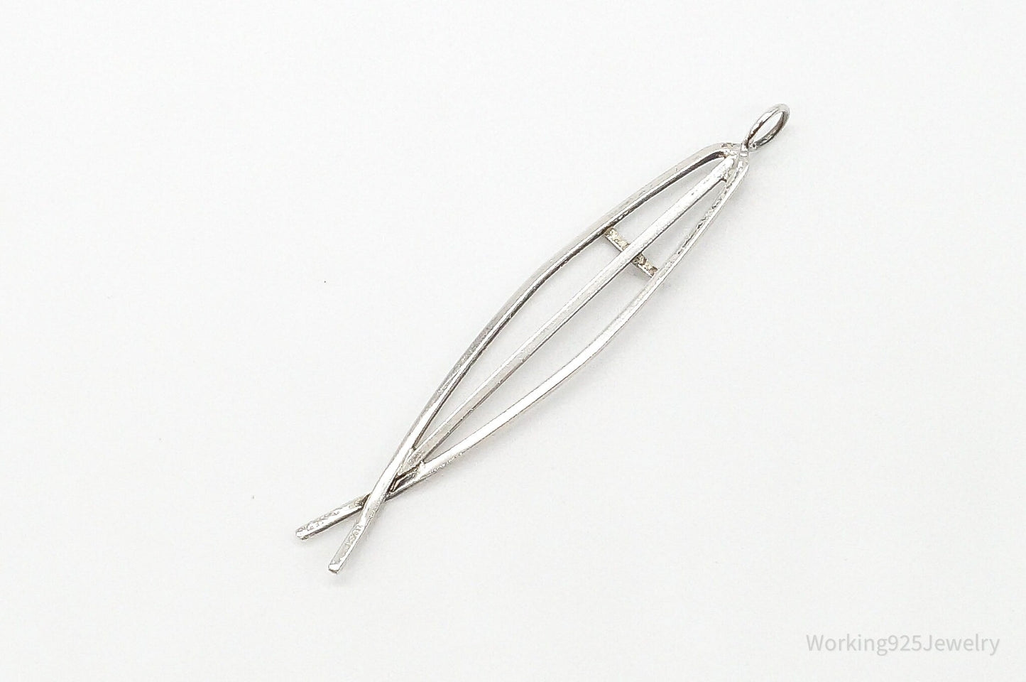 Vintage Ichthus Cross Fish Modernist Sterling Silver Necklace Pendant