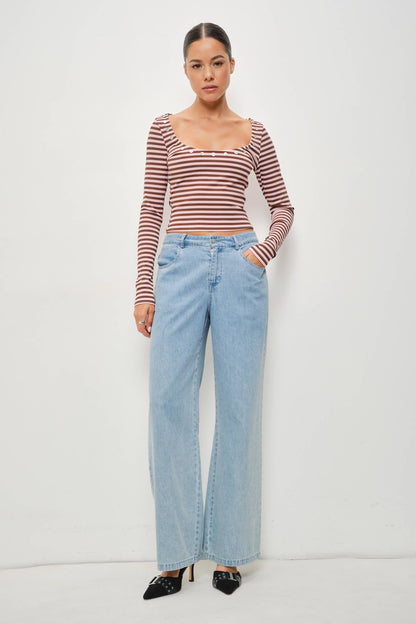 RAINEY BUTTON DETAIL STRIPED TOP
