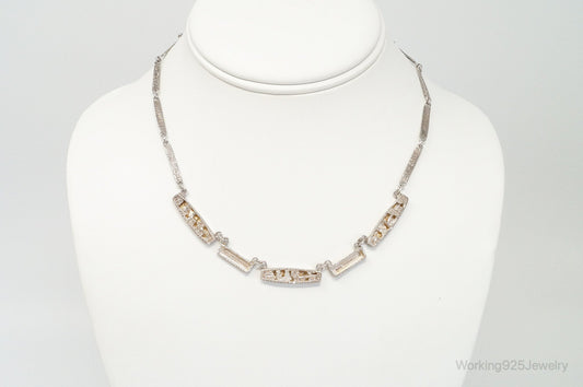 Vintage Southwestern Style Village Scene Sterling Silver Bib Necklace