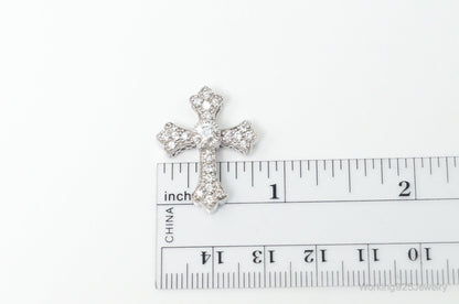 Vintage Designer MEDA Cubic Zirconia Cross Sterling Silver Necklace Pendant