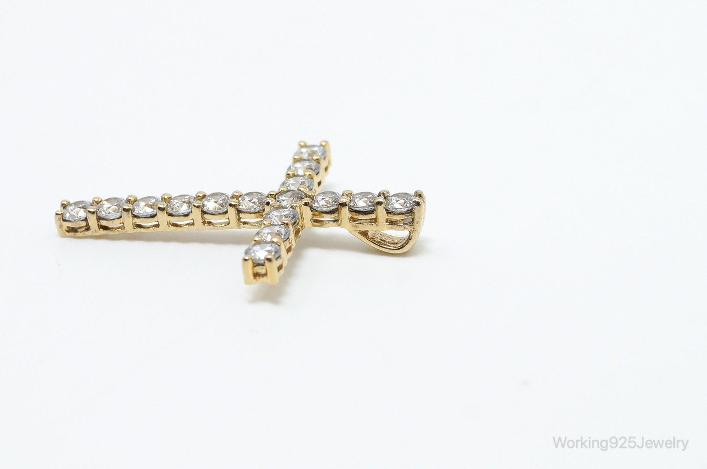 Vintage Cubic Zirconia Gold Vermeil Cross Sterling Silver Pendant