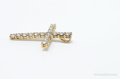 Vintage Cubic Zirconia Gold Vermeil Cross Sterling Silver Pendant