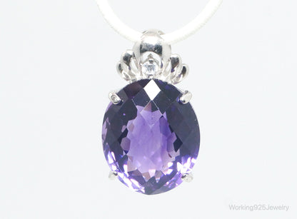 Vintage Amethyst Cubic Zirconia Sterling Silver Necklace Pendant