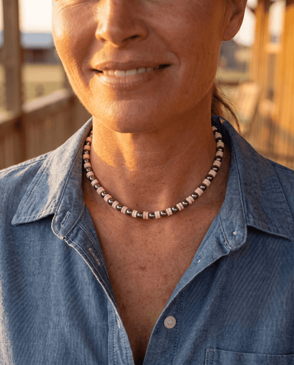6mm Sterling Pearl & Pink Conch Rondelle Choker — 14 inch (with 2 inch extender, Made in USA)