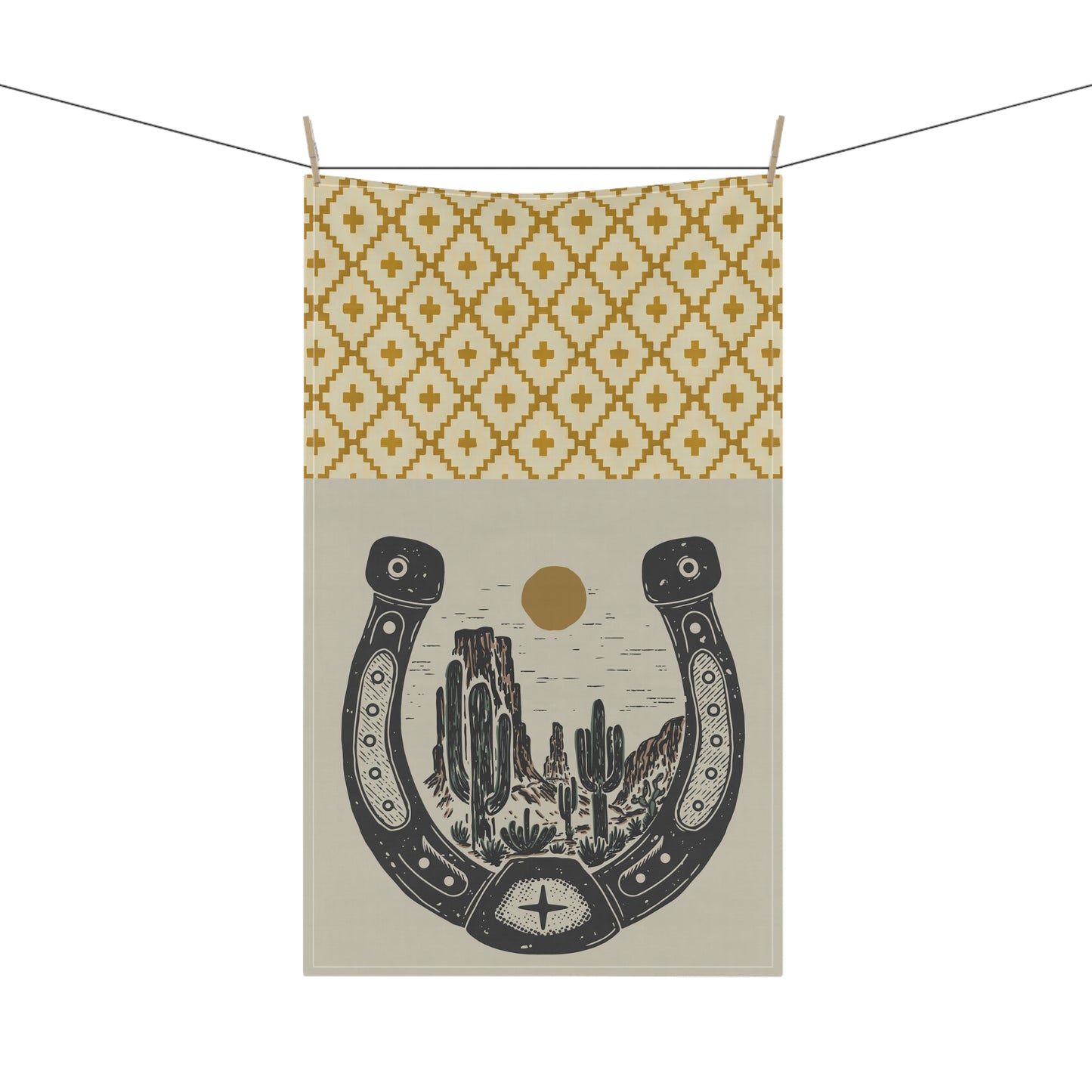 Western Horseshoe Tea Towel — Desert Cactus Sun Cotton Kitchen Towel