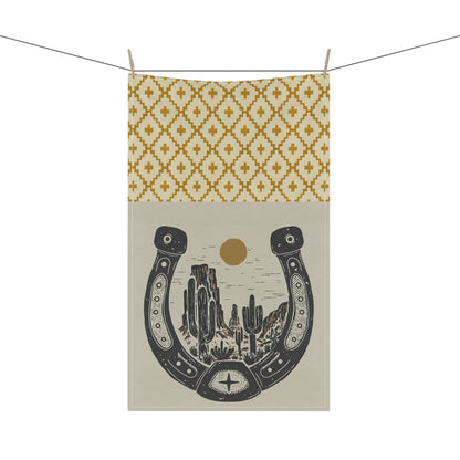 Western Horseshoe Tea Towel — Desert Cactus Sun Cotton Kitchen Towel
