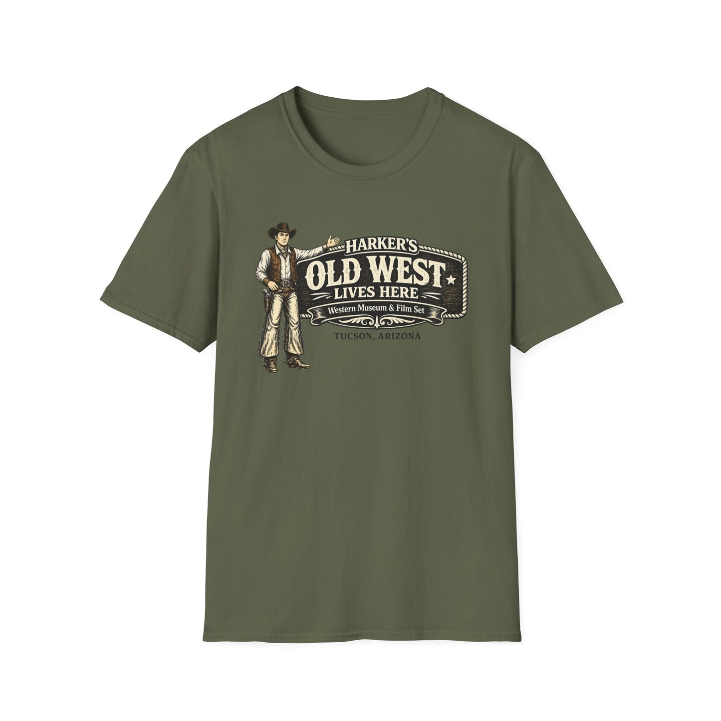HARKER'S Old West Lives Here T-Shirt — Vintage Cowboy Tucson Graphic Tee