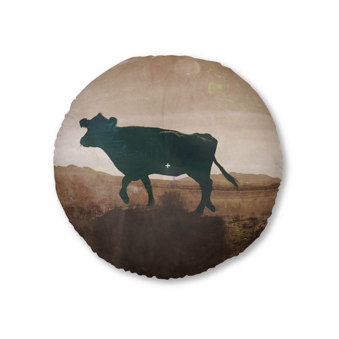 Western Round Tufted Floor Pillow — Southwestern Stripe or Cowhide Pattern