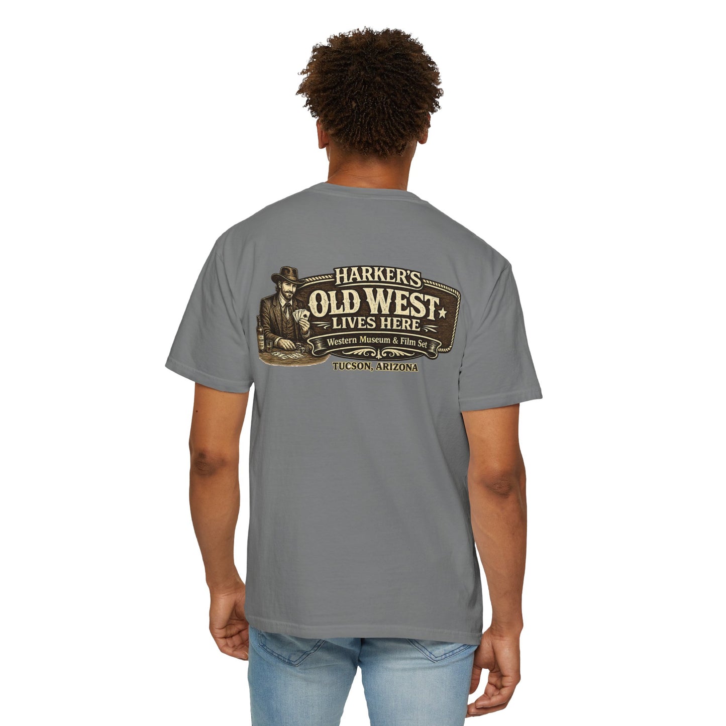 Harker's Gambler Unisex T-Shirt — “Harker’s Old West Lives Here” Vintage Western Tee