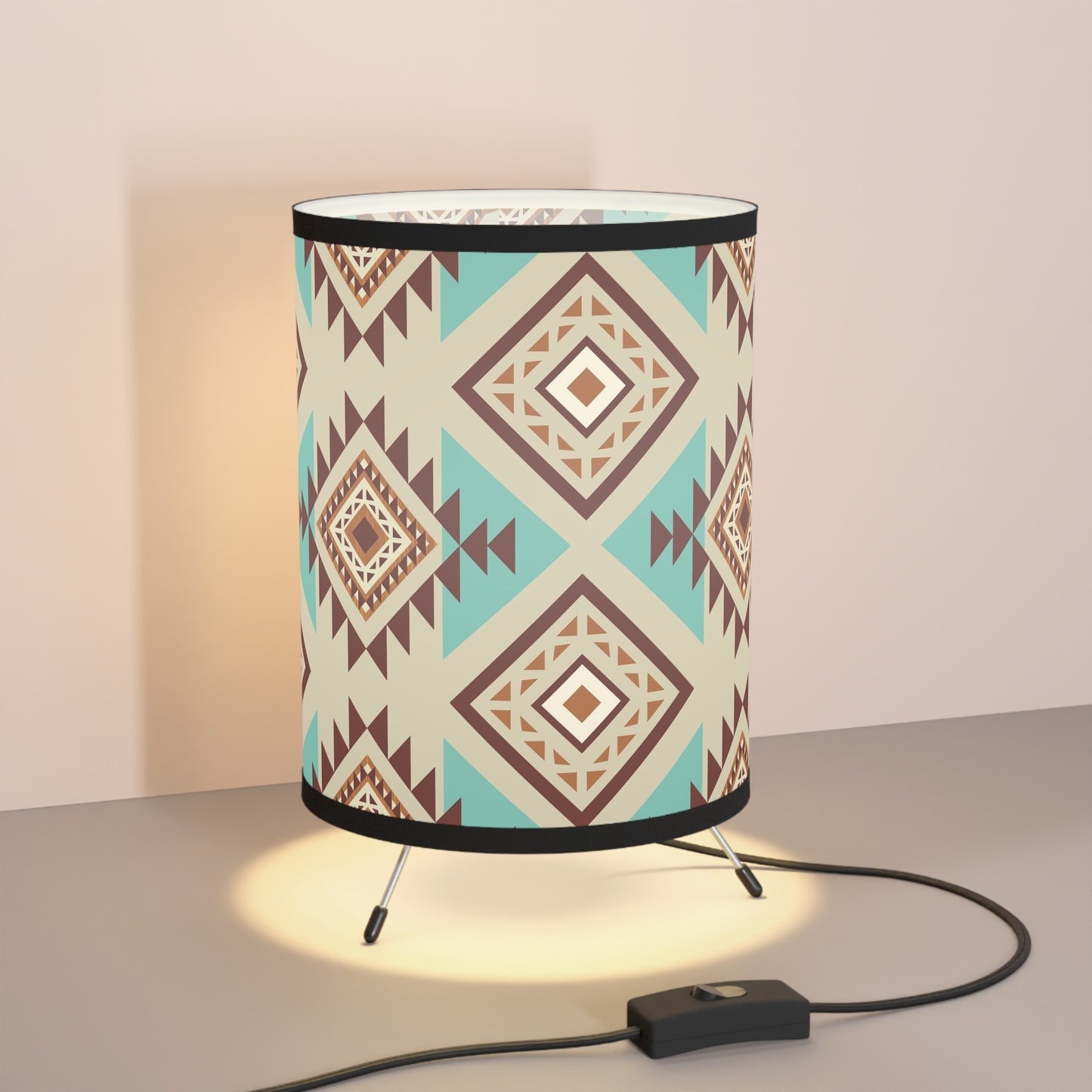 Tribal Pattern Tripod Lamp - High-Res Printed Shade, Stylish Home Décor