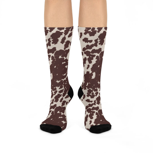 Cow Print Cushioned Crew Socks - Cozy, Fun, Stylish, Unique Gift, Perfect for Everyday Wear, Animal Print Lovers, Fashion Accessories