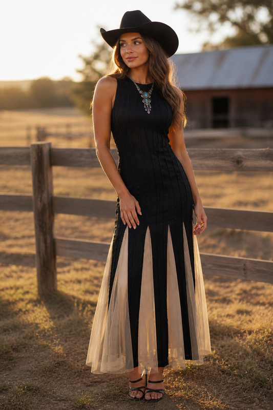 Noir Tulle Black Knit Maxi Dress
