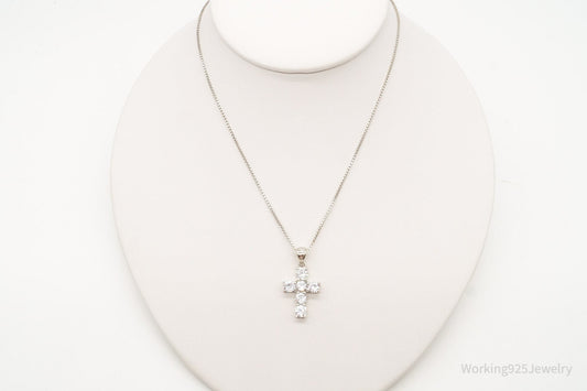 Vintage Cubic Zirconia Cross Sterling Silver Necklace