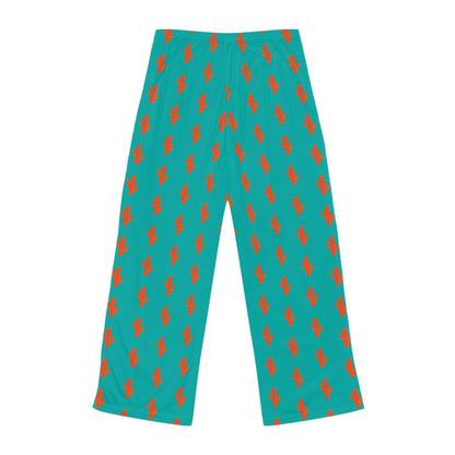 Lightning Bolt Lounge Pajama Pants — Teal & Orange All-Over Print