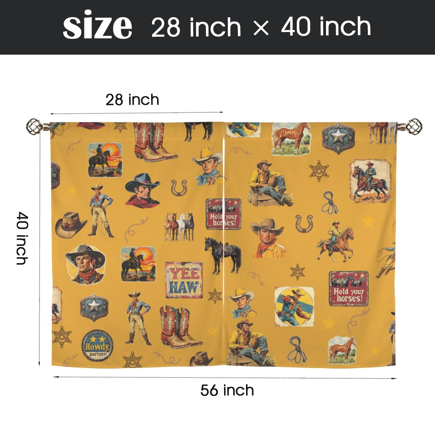 Vintage Cowboy Collage Western Curtains 28" x 40" Made in America