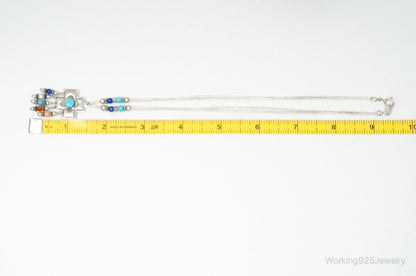 QT Turquoise Pendant On Carolyn Pollack Bead Sterling Silver Chain Necklace