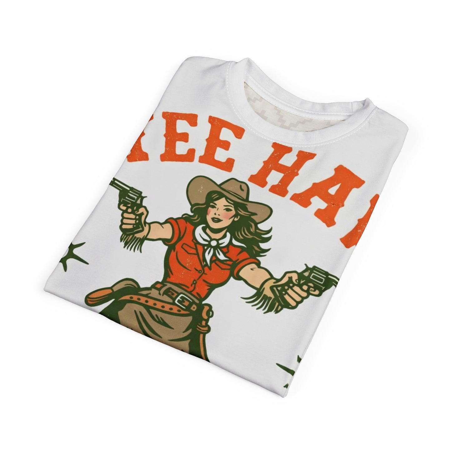 Cowgirl 'Yee Haw' Graphic Tee — Cowgirl Up Retro Western All-Over Print