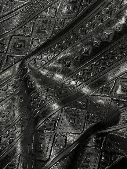 Embossed Leather Wallet in Black Navajo w/ Snap
