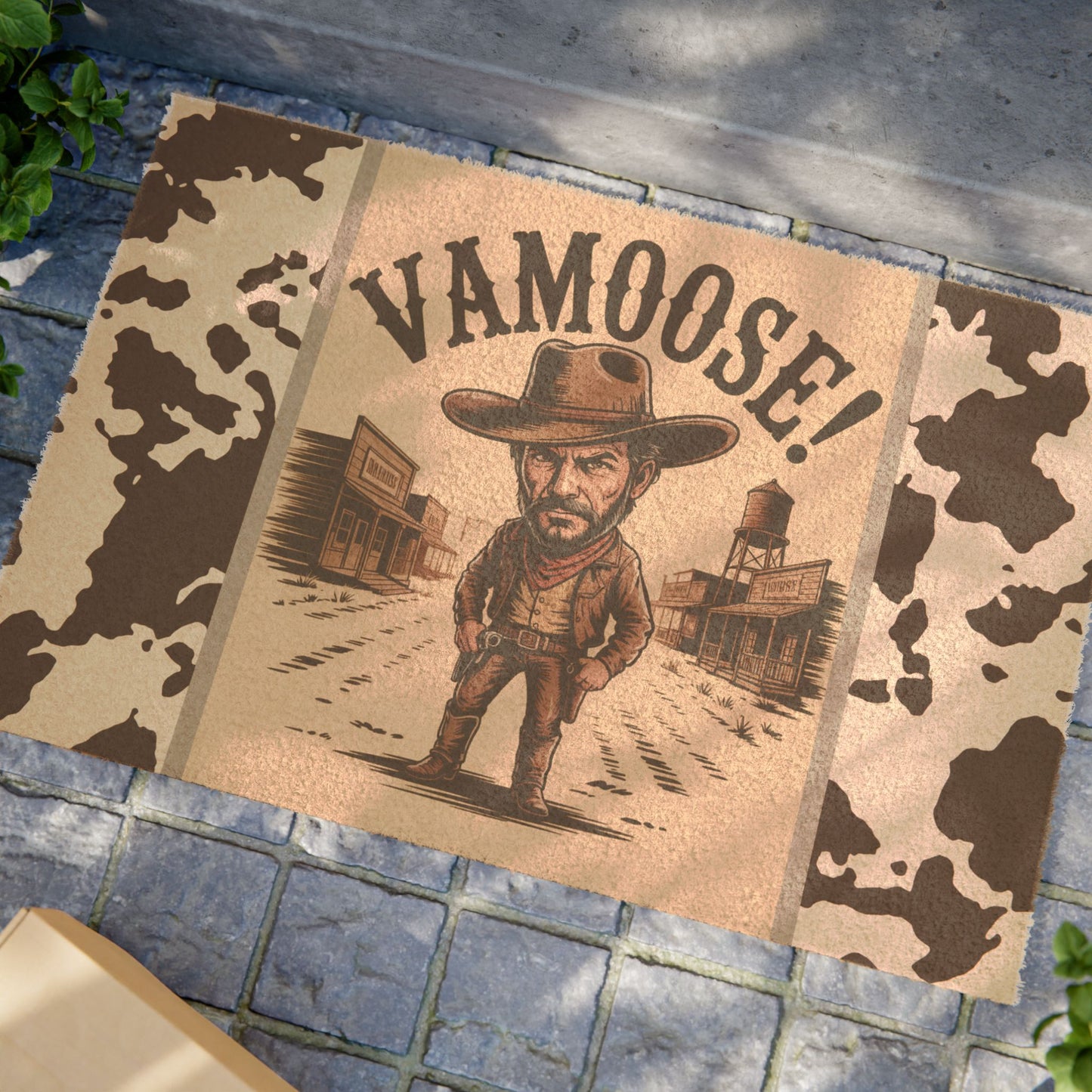 Western-themed Doormat with 'VAMOOSE!' Design, Rustic Entryway Mat, Cowboy Welcome Mat, Funny Home Décor, Cowboy Inspired Gift