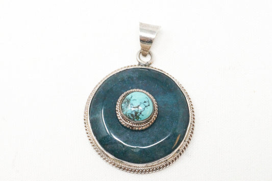 Vintage Southwest Style Turquoise Sterling Silver Necklace Pendant