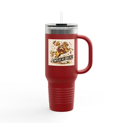 Wild As Heck 40oz Insulated Travel Mug — Retro Rodeo Horse Design