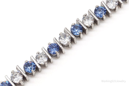 Vintage FAS Blue & White Cubic Zirconia Sterling Silver Bracelet