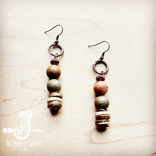 **Rainbow Jasper and Wood Earrings (220e)