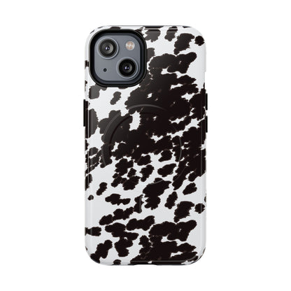 Cow Print Tough Magnetic Phone Case — Black & White Protective MagSafe Cover