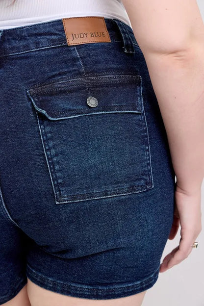 Judy Blue Full Size High Waist Back Flap Pocket Denim Shorts Plus Size