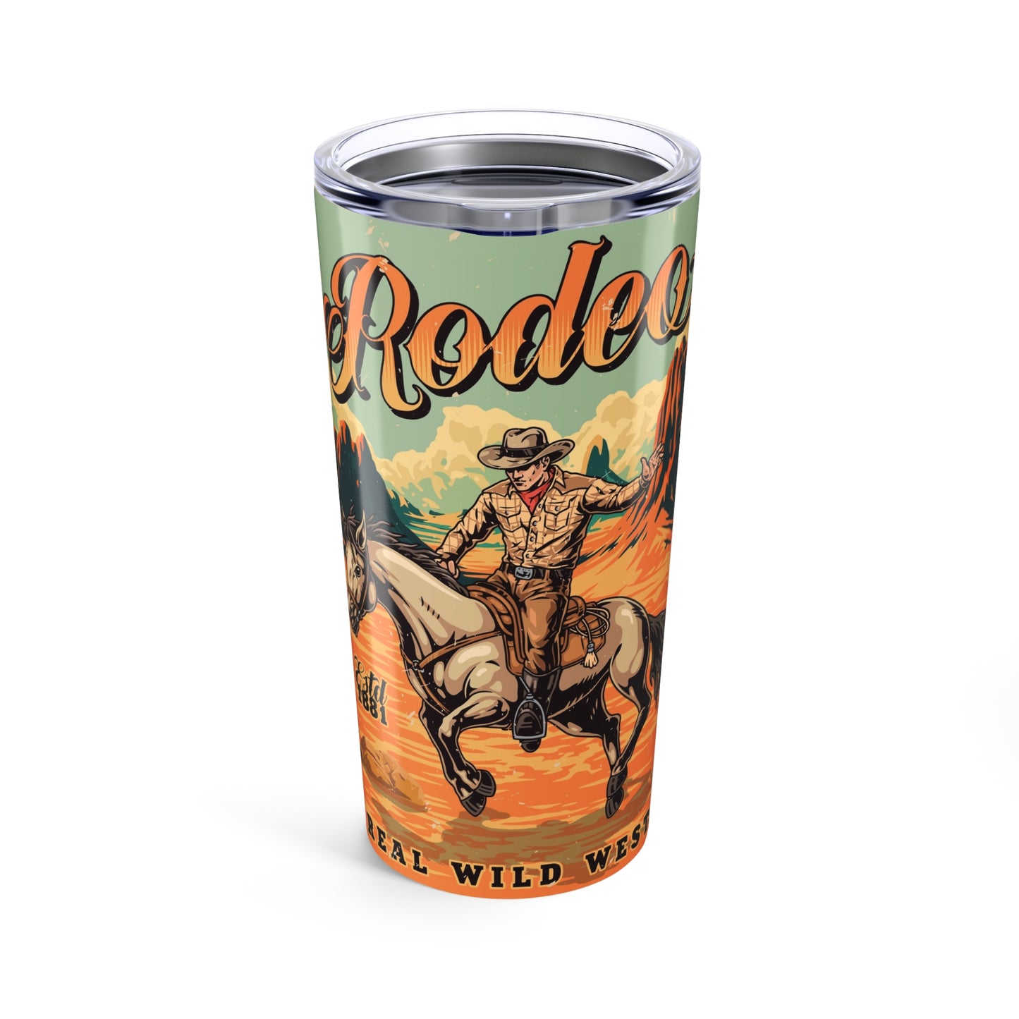 Rodeo Cowboy 20oz Tumbler — Western Rodeo Design with Cowhide Accent