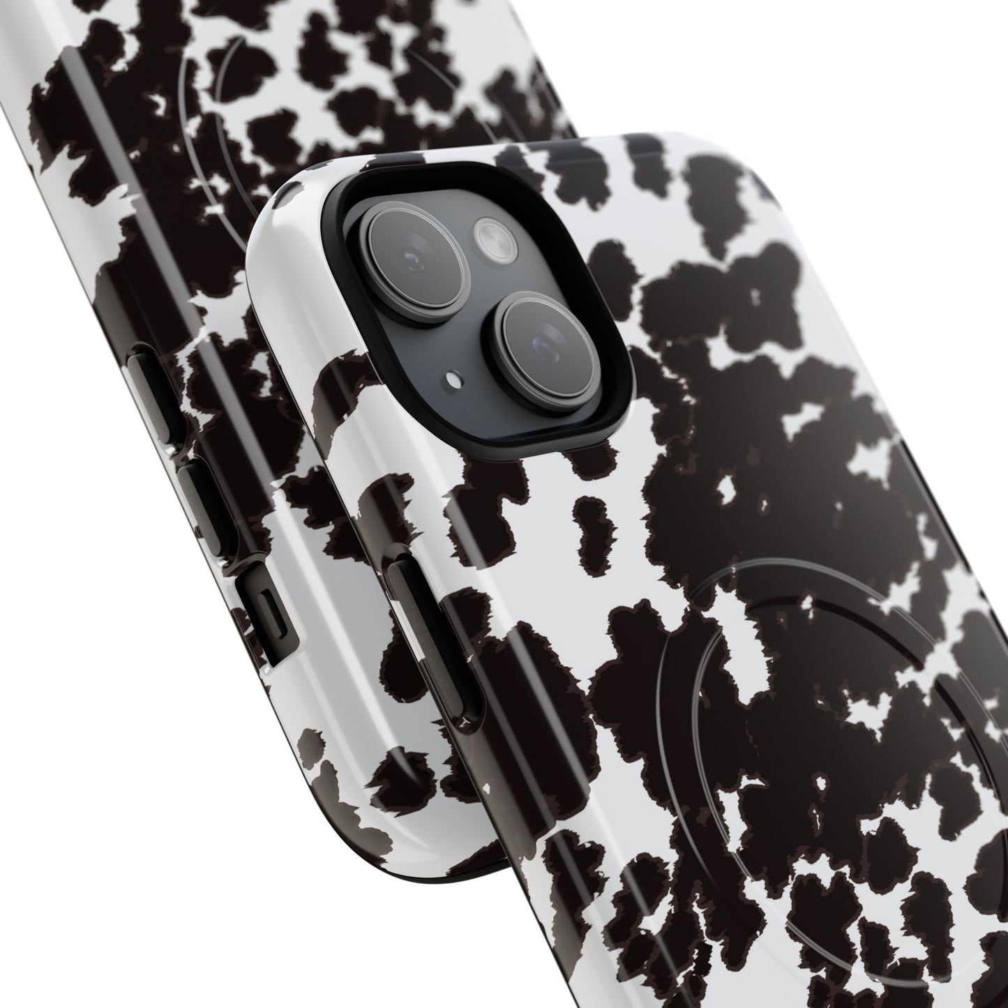 Cow Print Tough Magnetic Phone Case — Black & White Protective MagSafe Cover
