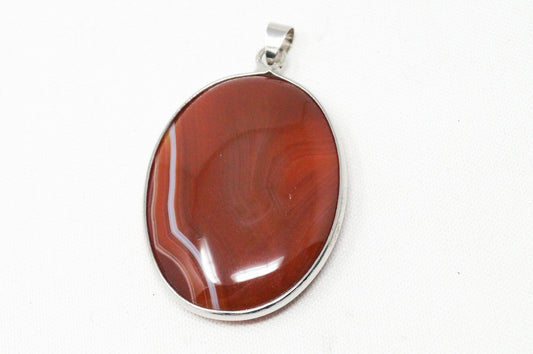 Vintage Large Red Lace Agate 18K White Gold Plated Sterling Silver Pendant