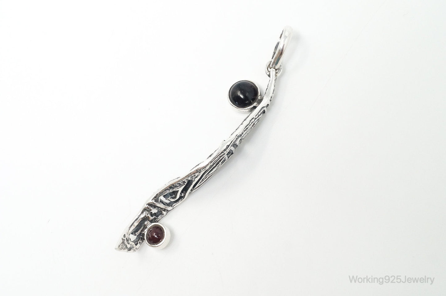 Unique Designer KARA Black Onyx Ruby Sterling Silver Necklace Pendant