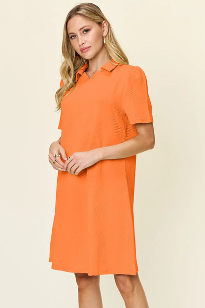 Double Take Textured Collared Short Sleeve Dress