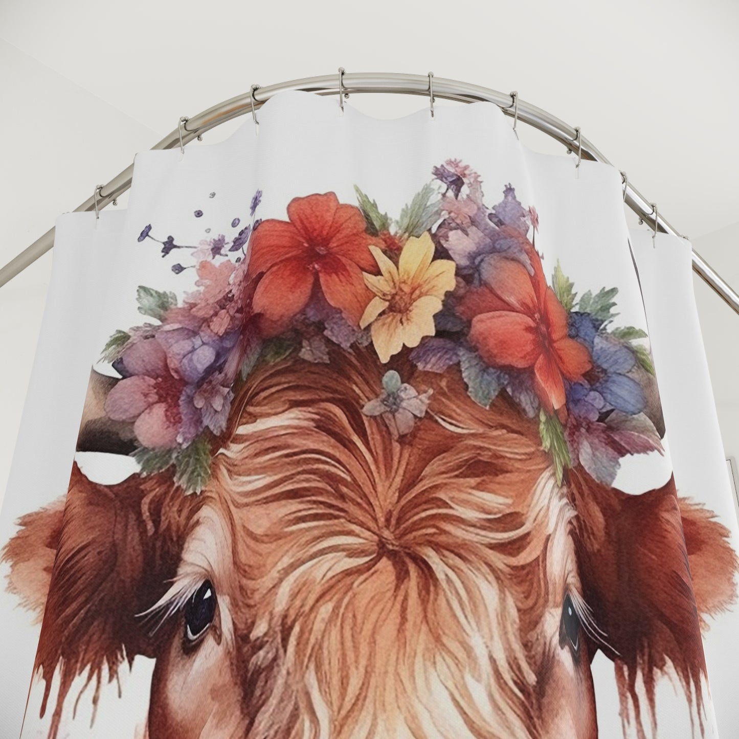 Floral Cow Shower Curtain - Rustic Farmhouse Decor, Bohemian Bathroom, Gift for Cow Lovers, Animal Lover Home Decor