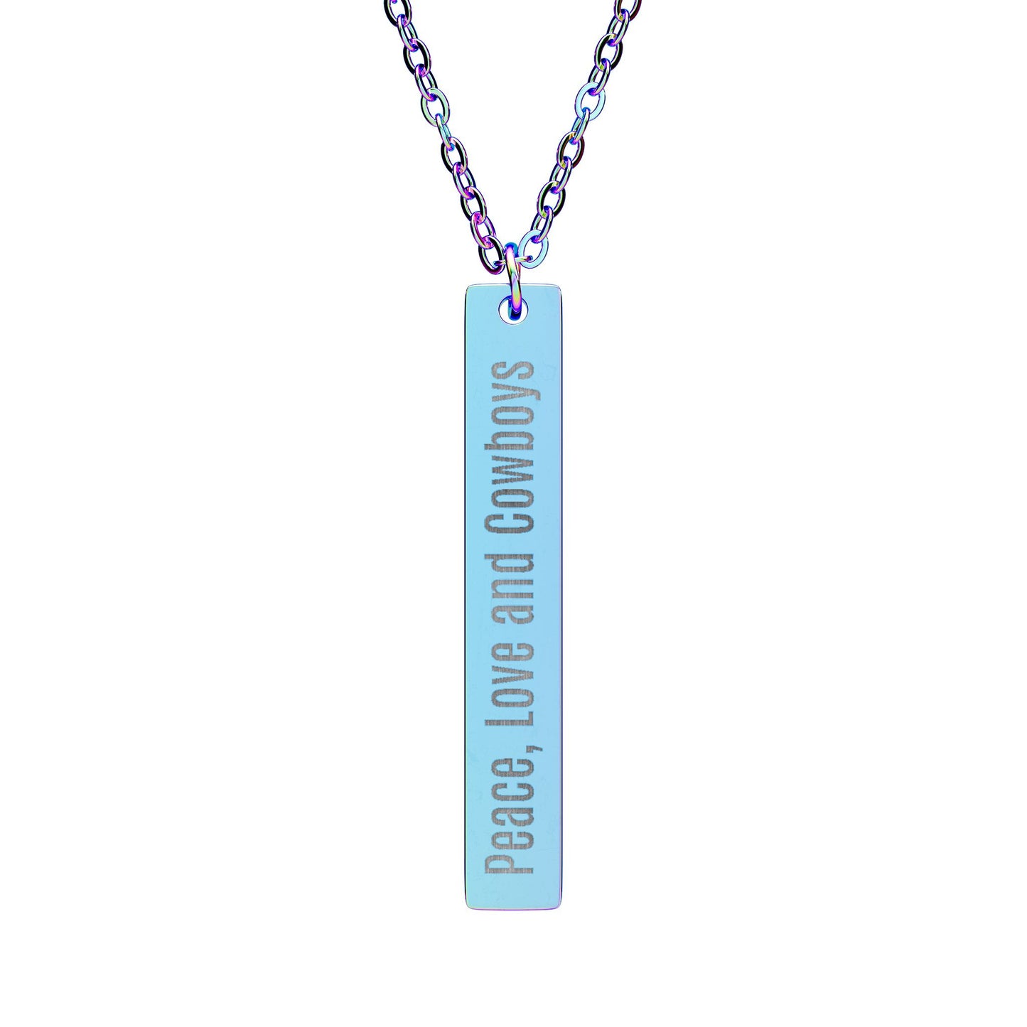 Peace, Love and Cowboys - Vertical Bar Necklace with Engraving