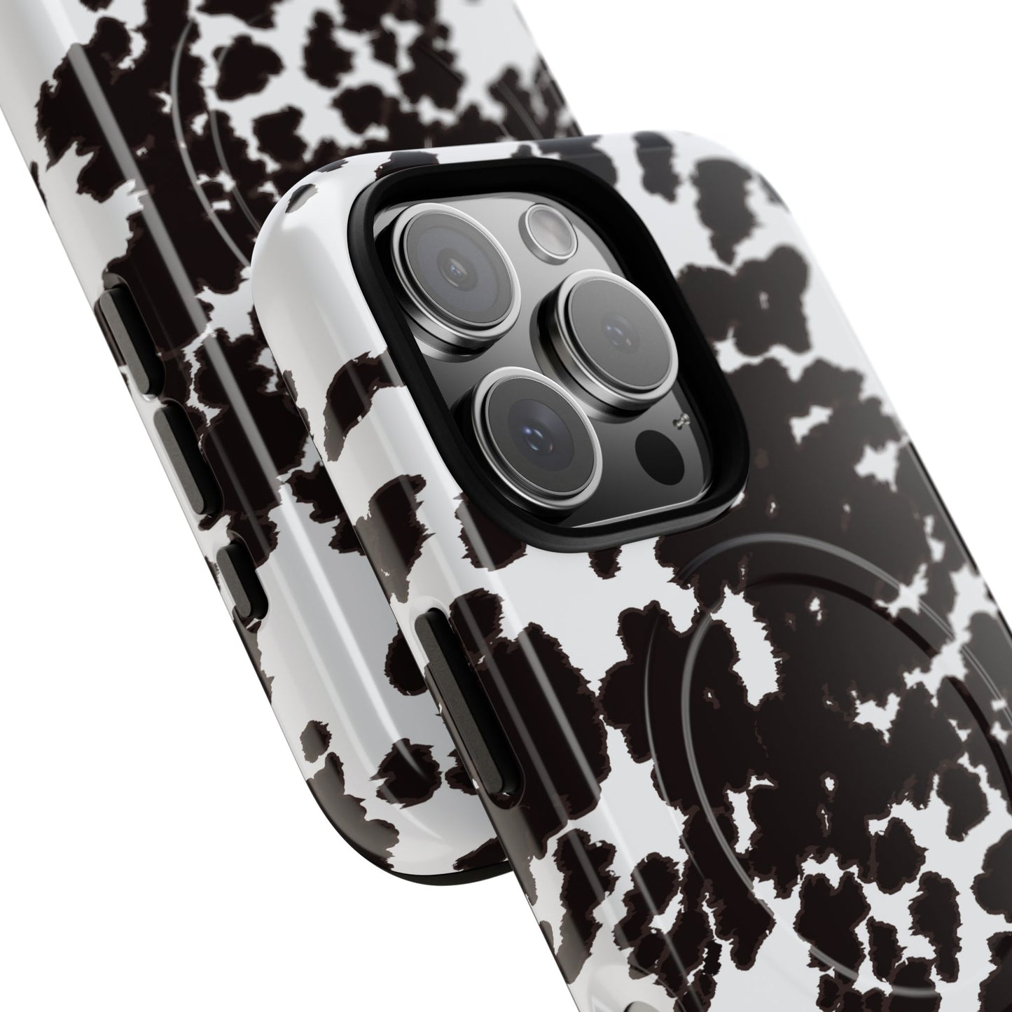 Cow Print Tough Magnetic Phone Case — Black & White Protective MagSafe Cover