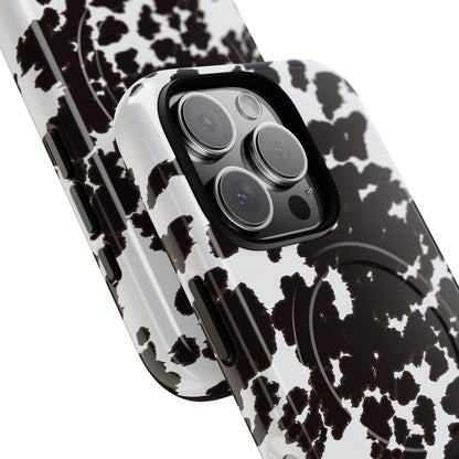 Cow Print Tough Magnetic Phone Case — Black & White Protective MagSafe Cover