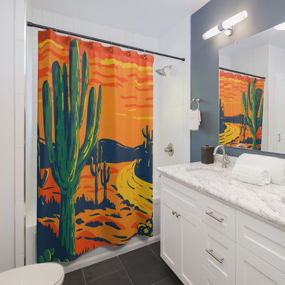 Desert Sunset Shower Curtains – Vibrant Cactus Design for Modern Bathrooms