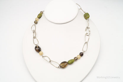 Retired Silpada Jade Smoky Topaz Citrine Chain Link Sterling Silver Necklace