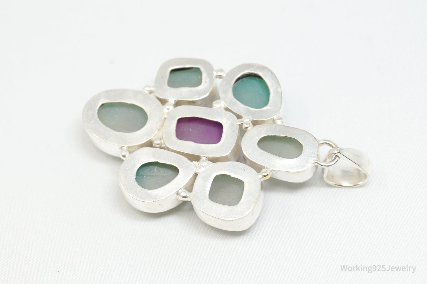 Vintage Large Druzy Quartz Sterling Silver Necklace Pendant