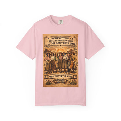Cowgirl Attitude Graphic T-Shirt — "Welcome to the West" Vintage Western Tee