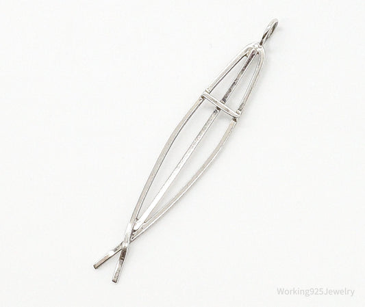 Vintage Ichthus Cross Fish Modernist Sterling Silver Necklace Pendant