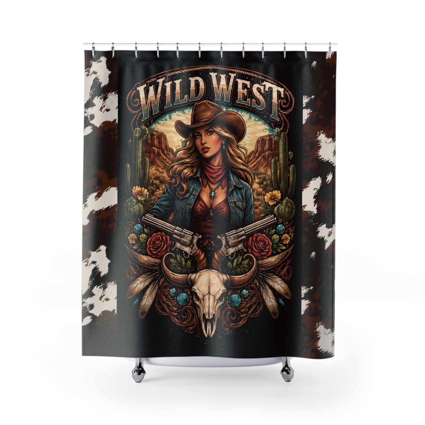 Wild West Cowgirl Shower Curtain — Western Desert Bathroom Decor