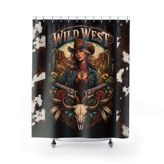 Wild West Cowgirl Shower Curtain — Western Desert Bathroom Decor