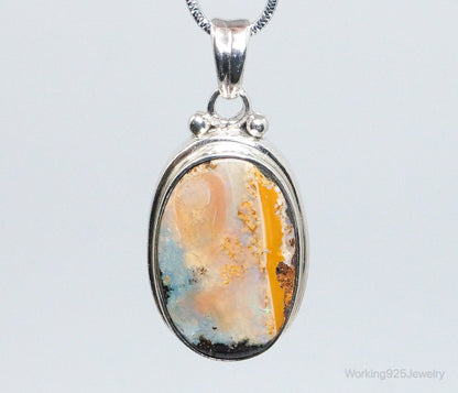 Large Vintage Opalized Agate Sterling Silver Necklace Pendant
