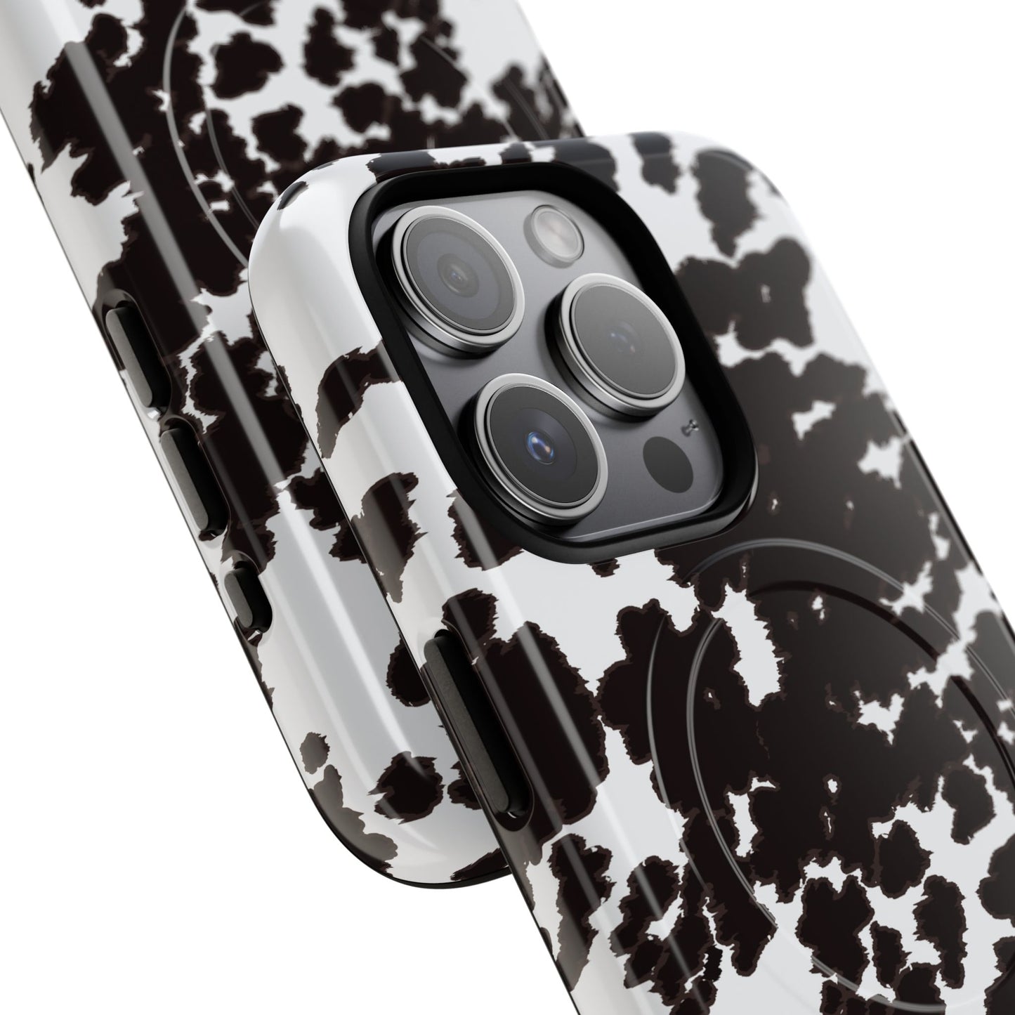 Cow Print Tough Magnetic Phone Case — Black & White Protective MagSafe Cover