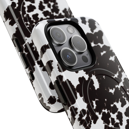 Cow Print Tough Magnetic Phone Case — Black & White Protective MagSafe Cover