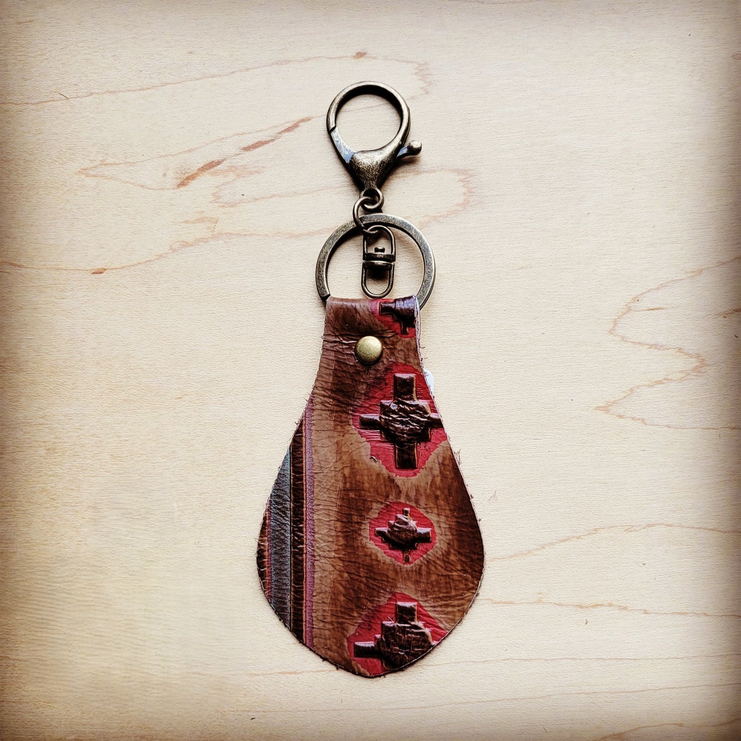 Leather Keychain-Red Brown Navajo 702L